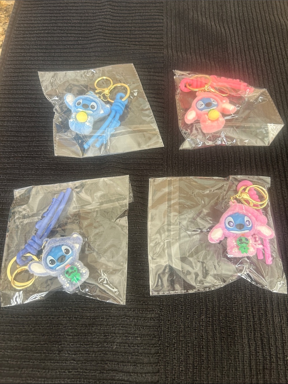 Cute Blue and Pink Stitch Plush Keychain Set - Kids Toys
